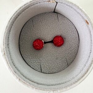 Hillberg & Berk Sparkle Ball Stud Earrings - Red and silver